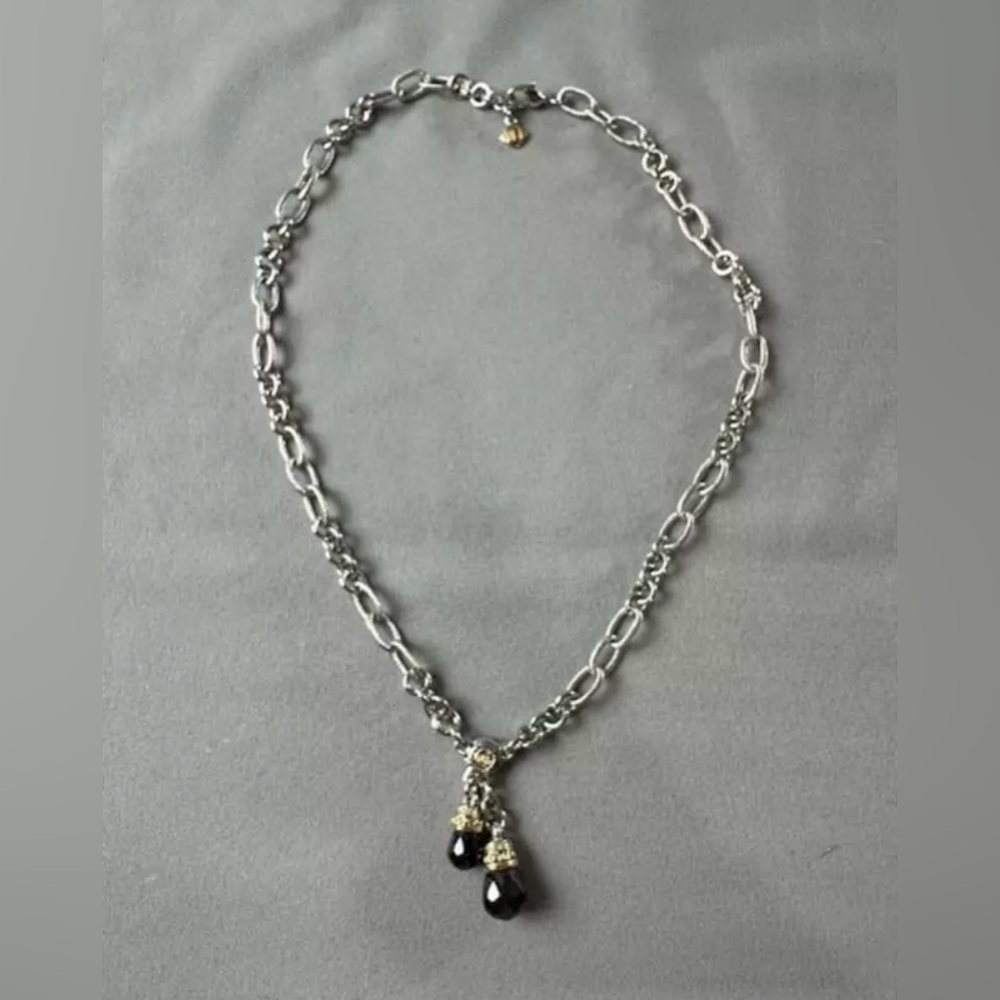 John Medeiros Single Strand Necklace Rhodium & Gold Purple Stone